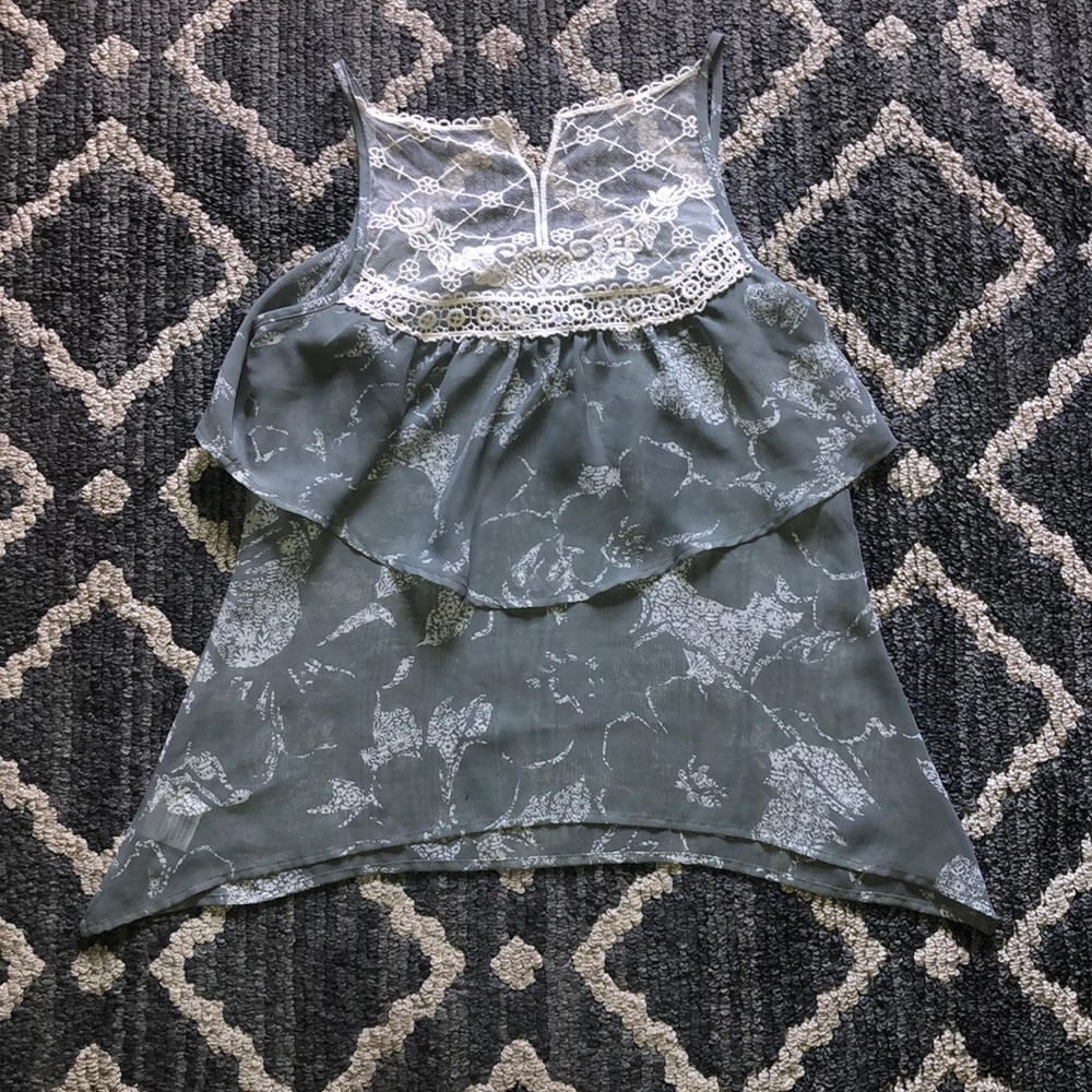 Kina Chiffon & Ecru Lace Layered Tank Top